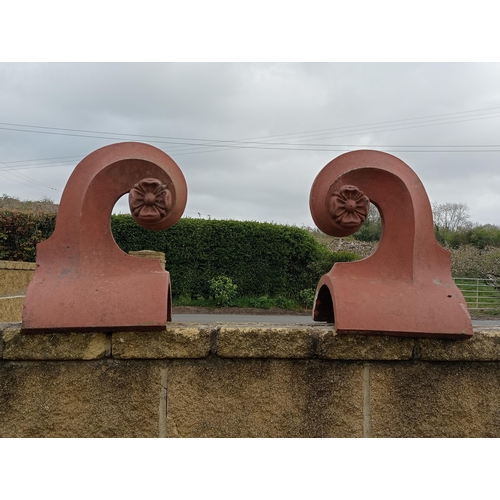 384 - Pair of decorative half round ridge tile finials {H 43cm x W 31cm x D 30cm }. (NOT AVAILABLE TO VIEW... 