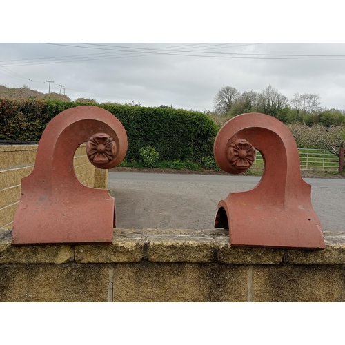 384 - Pair of decorative half round ridge tile finials {H 43cm x W 31cm x D 30cm }. (NOT AVAILABLE TO VIEW... 