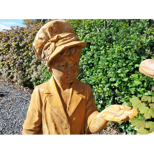 392 - Moulded stone statue of Boy and Girl {125 cm H x 71 cm W  x 31 cm D}.