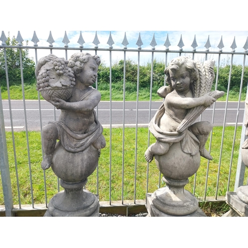 400 - Set of four good quality moulded stone statues of Cherubs depicting the four seasons raised on pedes... 