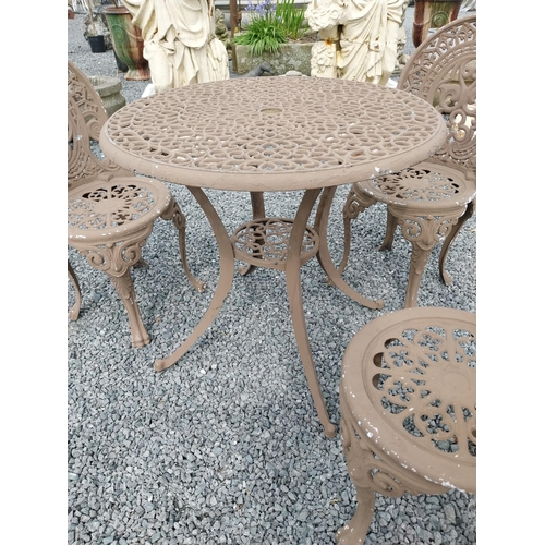 402 - Cast aluminium garden table with three matching chairs {Tbl. 71 cm H x 75 cm Dia. and Chairs 86 cm H... 