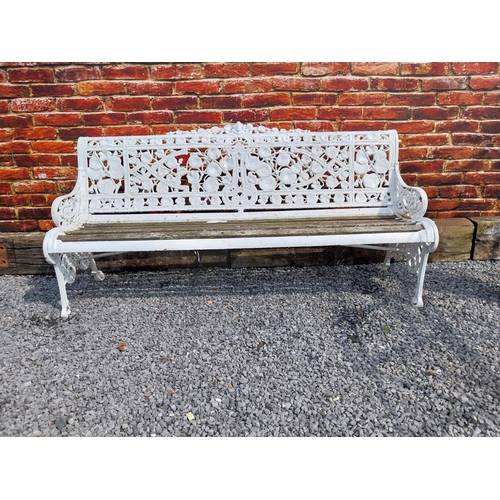 408 - Rare 19th C. cast iron Coalbrookdale garden bench with nasturtium design {86 cm H x 183 cm W x 66 cm... 