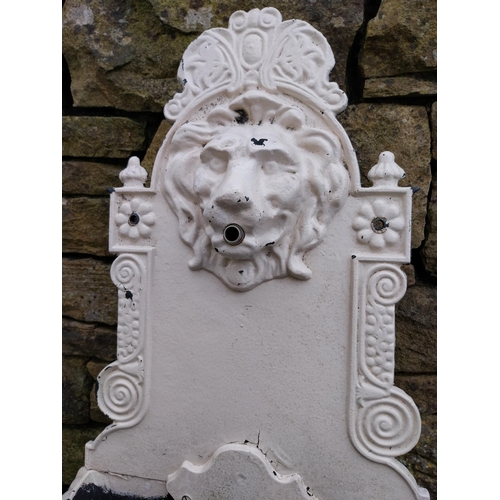 418 - Good quality cast iron wall mounted water feature decorated with Lions mask {80 cm H x 41 cm W x 22 ... 