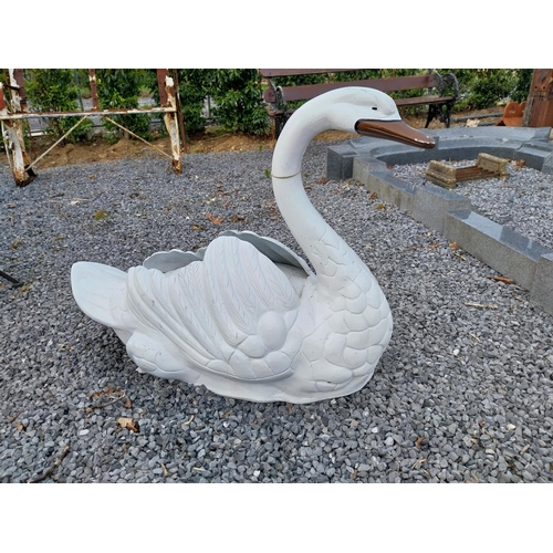 419 - Good quality painted aluminium statue of a Swan {65 cm H x 94 cm W x 38 cm D}.