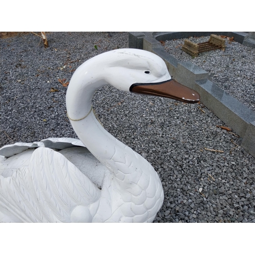 419 - Good quality painted aluminium statue of a Swan {65 cm H x 94 cm W x 38 cm D}.