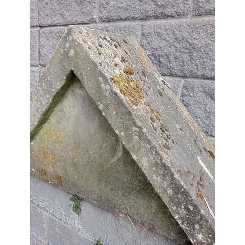 432 - Pair of triangle stone finials {H 60cm x W 103cm x D 38cm }. (NOT AVAILABLE TO VIEW IN PERSON)