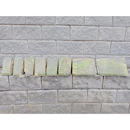 435 - Collection of eight reclaimed sandstone triangle wall copings {Total length 1.65 metres x H 18cm x D... 