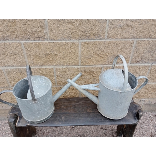 439 - Pair of galvanised watering cans {H 40cm x W 50cm x D 15cm }. (NOT AVAILABLE TO VIEW IN PERSON)