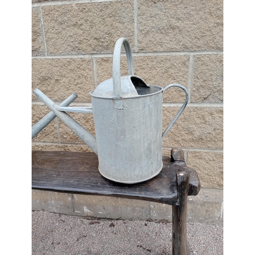 439 - Pair of galvanised watering cans {H 40cm x W 50cm x D 15cm }. (NOT AVAILABLE TO VIEW IN PERSON)