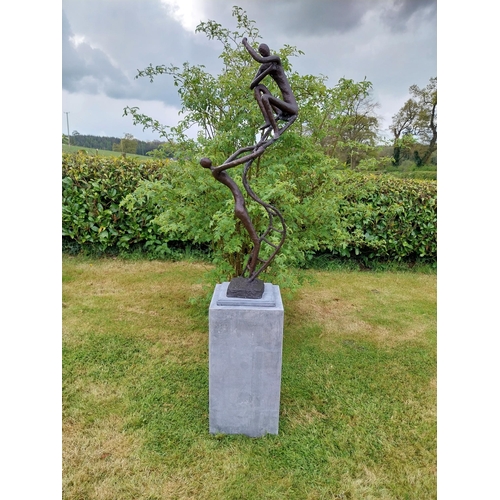 440 - Exceptional quality contemporary bronze sculpture 'The Rope Climbing Acrobats' raised on slate plint... 