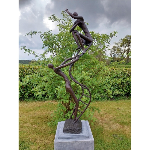 440 - Exceptional quality contemporary bronze sculpture 'The Rope Climbing Acrobats' raised on slate plint... 