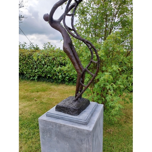 440 - Exceptional quality contemporary bronze sculpture 'The Rope Climbing Acrobats' raised on slate plint... 