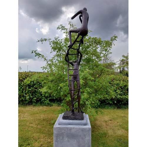 440 - Exceptional quality contemporary bronze sculpture 'The Rope Climbing Acrobats' raised on slate plint... 