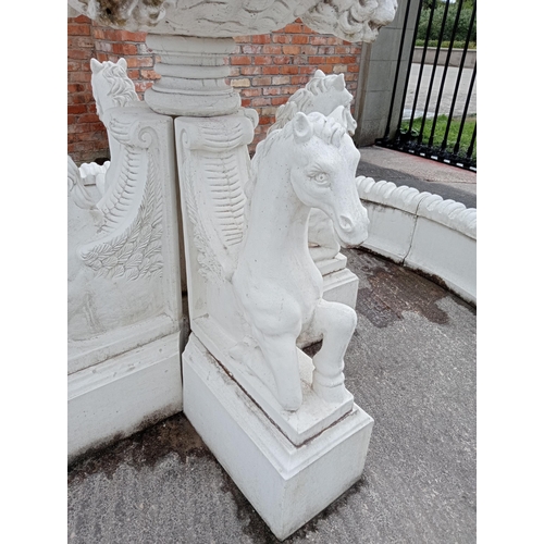 443 - Composition stone horse head fountain {H 240cm x Dia 340cm }.