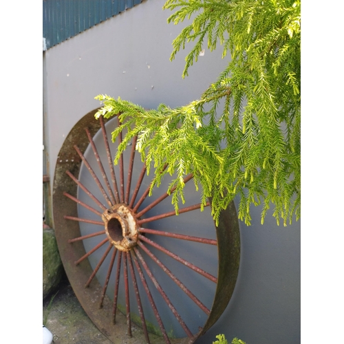 448 - Pair of early 20th C. wrought iron machine wheels {23 cm D x 167 cm Dia.}.