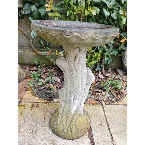 449 - Composition stone tree trunk circular bird bath {H 57cm x Dia 35cm }. (NOT AVAILABLE TO VIEW IN PERS... 