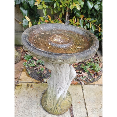 449 - Composition stone tree trunk circular bird bath {H 57cm x Dia 35cm }. (NOT AVAILABLE TO VIEW IN PERS... 