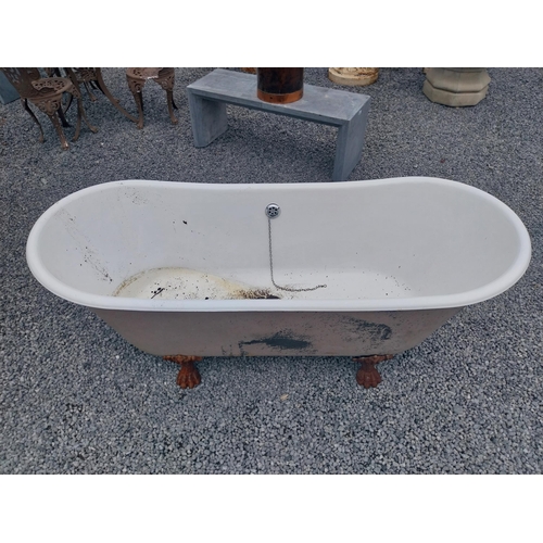 456 - French enamel bath on decorative cast iron lions paw feet {66 cm H x 172 cm W x 86 cm D}.