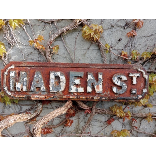 461 - Cast iron Street sign Maden St {H 18cm x W 70CM }. (NOT AVAILABLE TO VIEW IN PERSON)