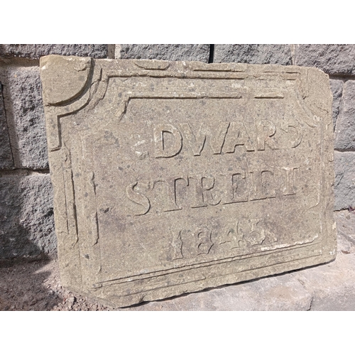 465 - Stone carved Edward street 1845 sign{H 50cm x W 68cm x D 9cm }. (NOT AVAILABLE TO VIEW IN PERSON)