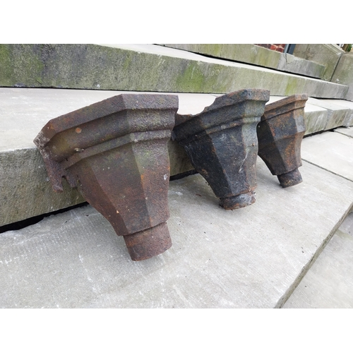 466 - Three 19th C. cast iron hopper heads {Approx.. 28 cm H x 26 cm W x 19 cm D}.