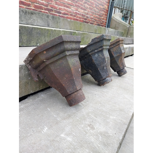 466 - Three 19th C. cast iron hopper heads {Approx.. 28 cm H x 26 cm W x 19 cm D}.