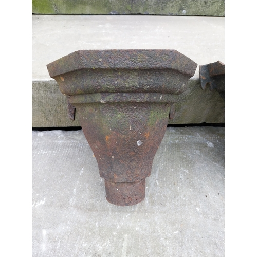 466 - Three 19th C. cast iron hopper heads {Approx.. 28 cm H x 26 cm W x 19 cm D}.