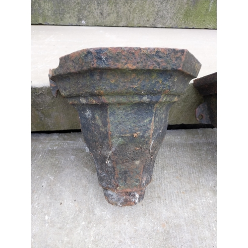 466 - Three 19th C. cast iron hopper heads {Approx.. 28 cm H x 26 cm W x 19 cm D}.