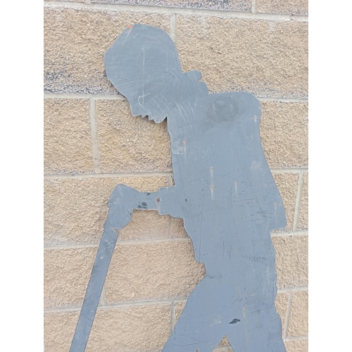 475 - Metal silhouette of farmer {H 170cm x W 160cm }. (NOT AVAILABLE TO VIEW IN PERSON)