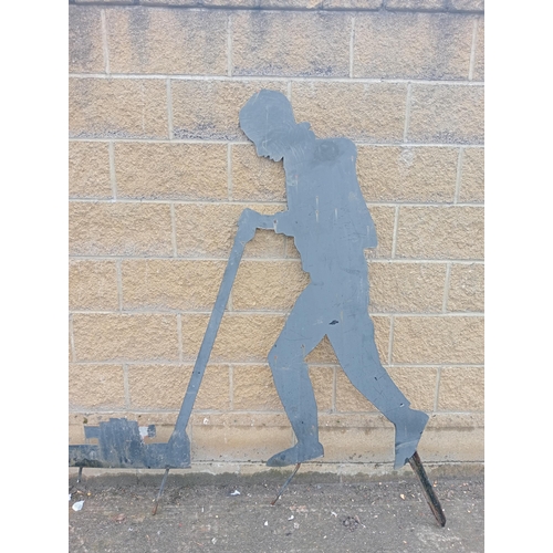 475 - Metal silhouette of farmer {H 170cm x W 160cm }. (NOT AVAILABLE TO VIEW IN PERSON)