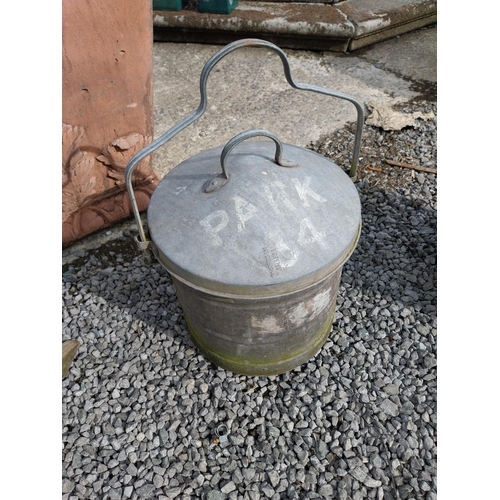 484 - Two early 20th C. galvanised lidded pots {40 cm H x 49 cm Dia. and 50 cm H x 37 cm Dia.}.