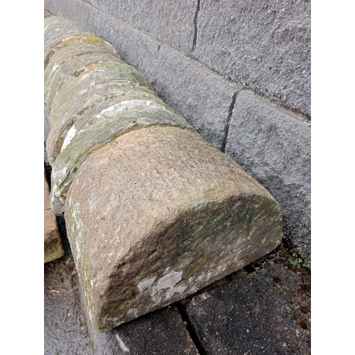 495 - Collection of nine sandstone wall copings bull nose half round  {Total length 1.7 metres}. (NOT AVAI... 