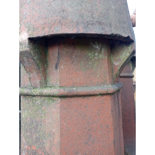 499 - Three terracotta chimney pots {H 90cm x 34 x 34 }. (NOT AVAILABLE TO VIEW IN PERSON)