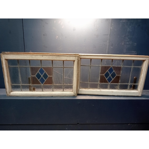 500 - Pair of leaded glass windows {Each H 48cm x W 62cm }.