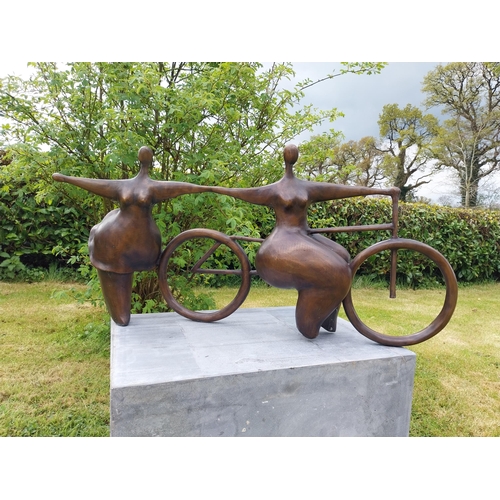 502 - Exceptional quality contemporary bronze sculpture 'The Curvy Cyclists'  {50 cm H x 104 cm W x 35 cm ... 