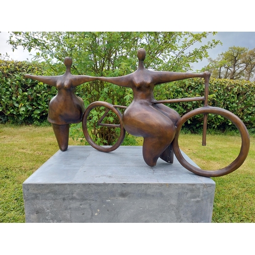 502 - Exceptional quality contemporary bronze sculpture 'The Curvy Cyclists'  {50 cm H x 104 cm W x 35 cm ... 