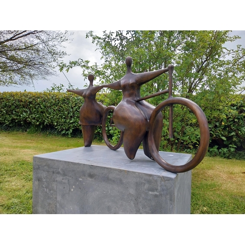 502 - Exceptional quality contemporary bronze sculpture 'The Curvy Cyclists'  {50 cm H x 104 cm W x 35 cm ... 