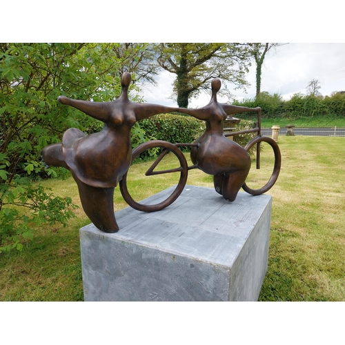 502 - Exceptional quality contemporary bronze sculpture 'The Curvy Cyclists'  {50 cm H x 104 cm W x 35 cm ... 