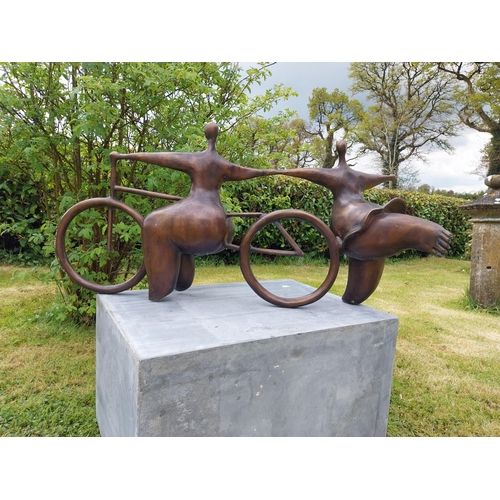 502 - Exceptional quality contemporary bronze sculpture 'The Curvy Cyclists'  {50 cm H x 104 cm W x 35 cm ... 