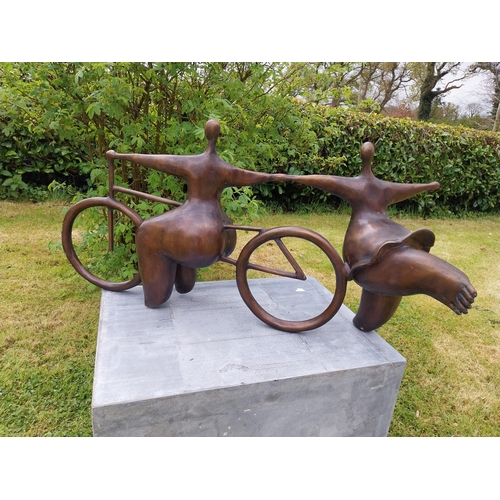 502 - Exceptional quality contemporary bronze sculpture 'The Curvy Cyclists'  {50 cm H x 104 cm W x 35 cm ... 