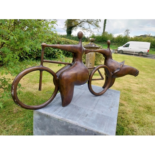 502 - Exceptional quality contemporary bronze sculpture 'The Curvy Cyclists'  {50 cm H x 104 cm W x 35 cm ... 