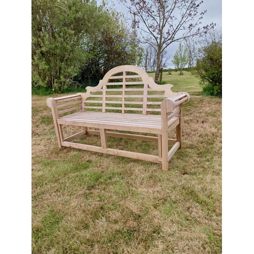 505 - Good quality teak three seater Lutyens garden bench {106 cm H x 161 cm W x 57 cm D}.