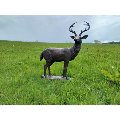 515 - Exceptional quality statue of Stag on craggy rock  {92 cm H x 78 cm W x 37 cm D}.