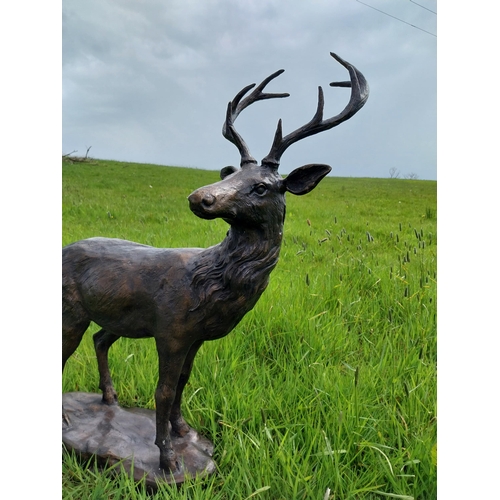 515 - Exceptional quality statue of Stag on craggy rock  {92 cm H x 78 cm W x 37 cm D}.