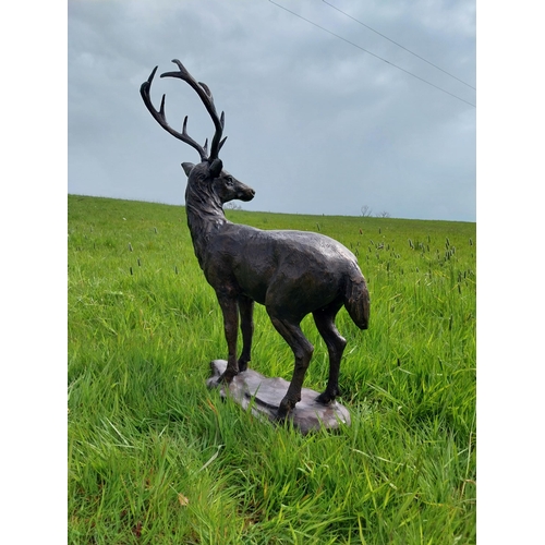 515 - Exceptional quality statue of Stag on craggy rock  {92 cm H x 78 cm W x 37 cm D}.