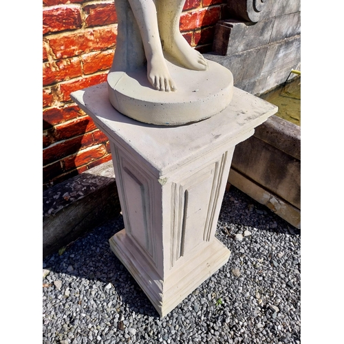 522 - Moulded sandstone statue of a Grecian Lady raised on pedestal {192 cm H x 47 cm W x 47 cm D}.