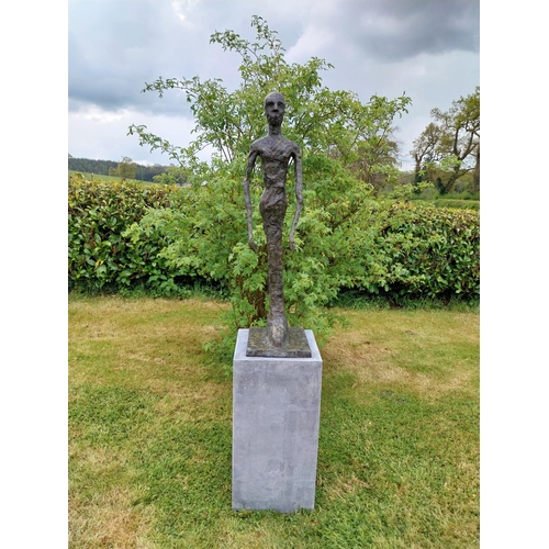 525 - Exceptional quality contemporary bronze sculpture of a Man raised on slate plinth {Overall dimension... 