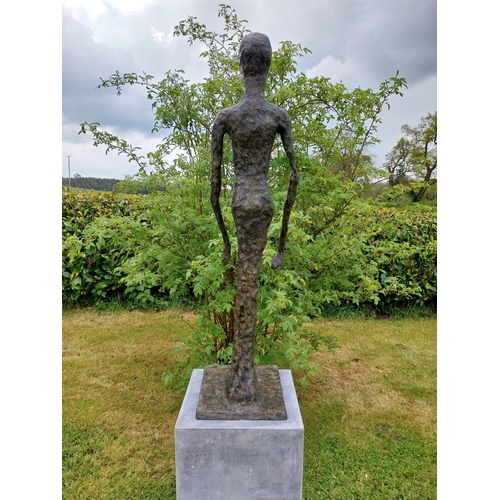 525 - Exceptional quality contemporary bronze sculpture of a Man raised on slate plinth {Overall dimension... 