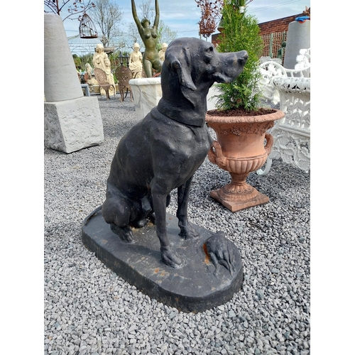 526 - Pair of good quality French cast iron statues of dogs mounted on plinths {90 cm H x 43 cm W x 82 cm ... 