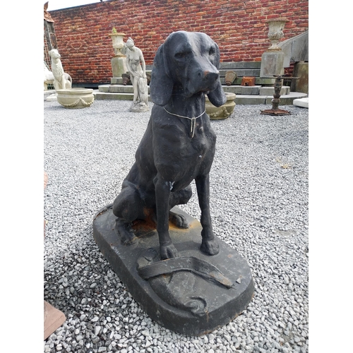 526 - Pair of good quality French cast iron statues of dogs mounted on plinths {90 cm H x 43 cm W x 82 cm ... 